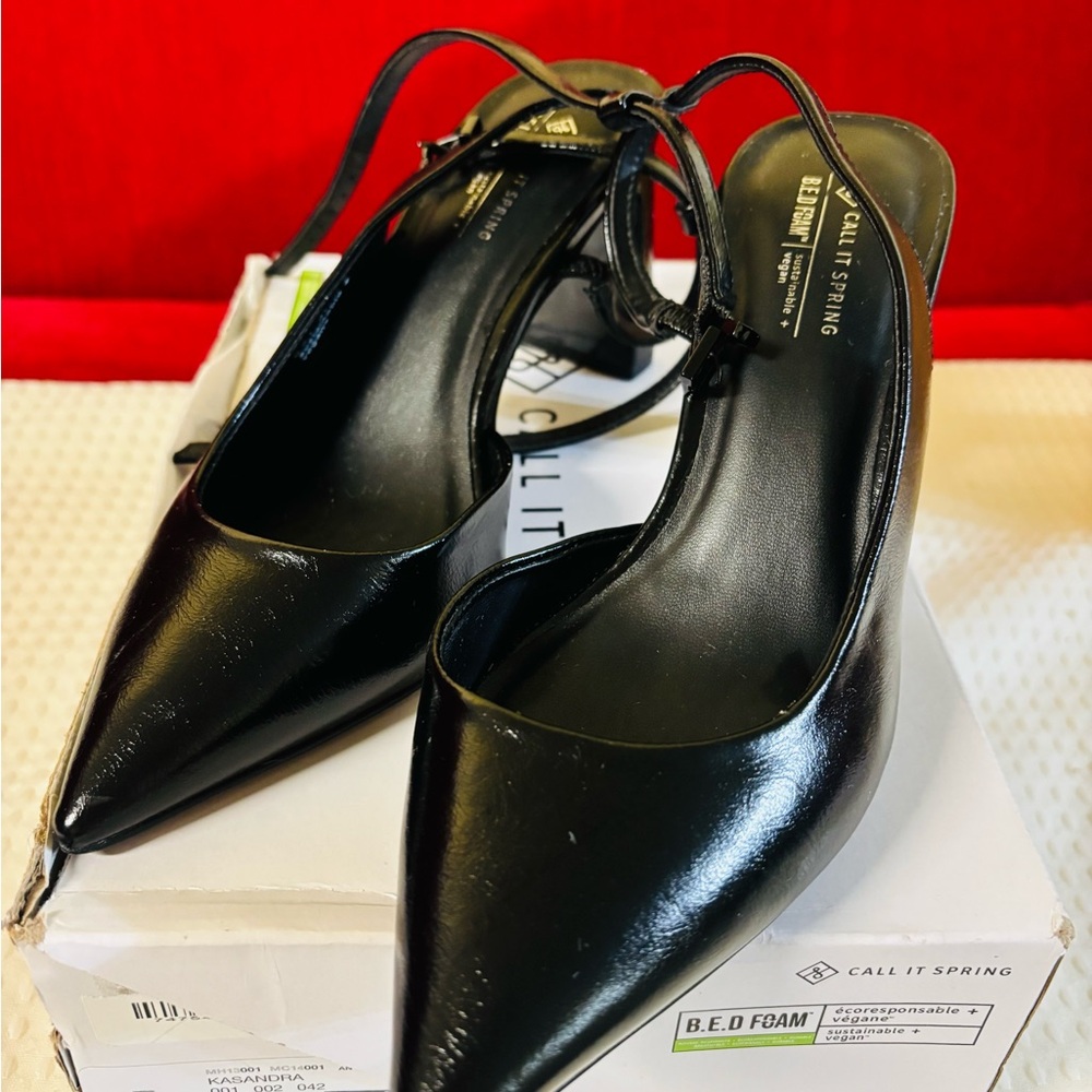 Call It Spring Black Pointed-Toe Slingback Heels 6.5